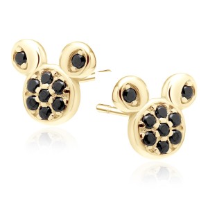 Cercei argint placati cu aur galben Mickey Mouse cu pietre negre DiAmanti Z1653EG_B-DIA (Argint 925‰ 1,2 g.)